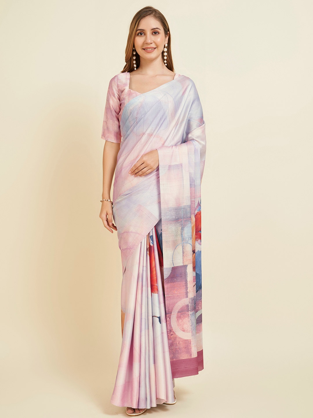 

Fevinaa Floral Printed Satin Saree, Purple