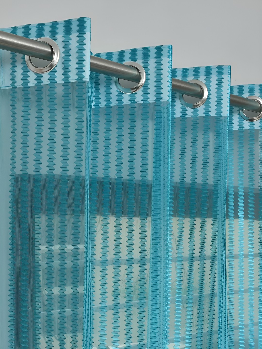 

stuffique Teal Blue 2 Pieces Self Design Sheer Window Curtains