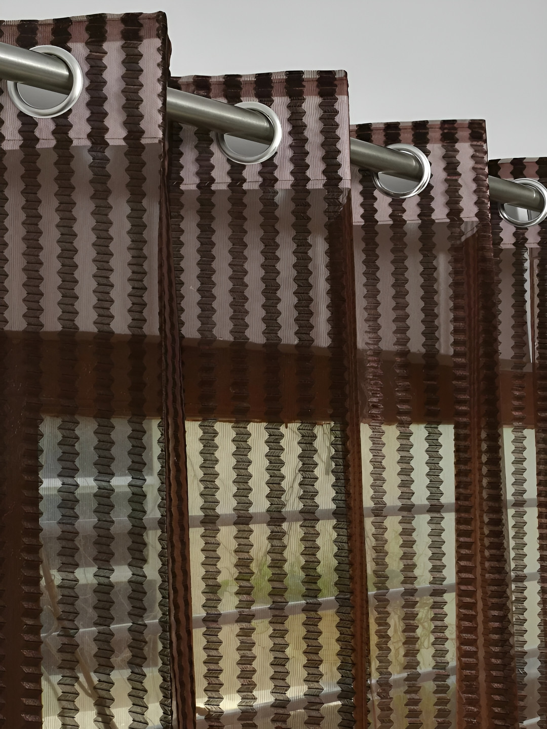 

stuffique Brown 2 Pieces Self Design Sheer Window Curtains