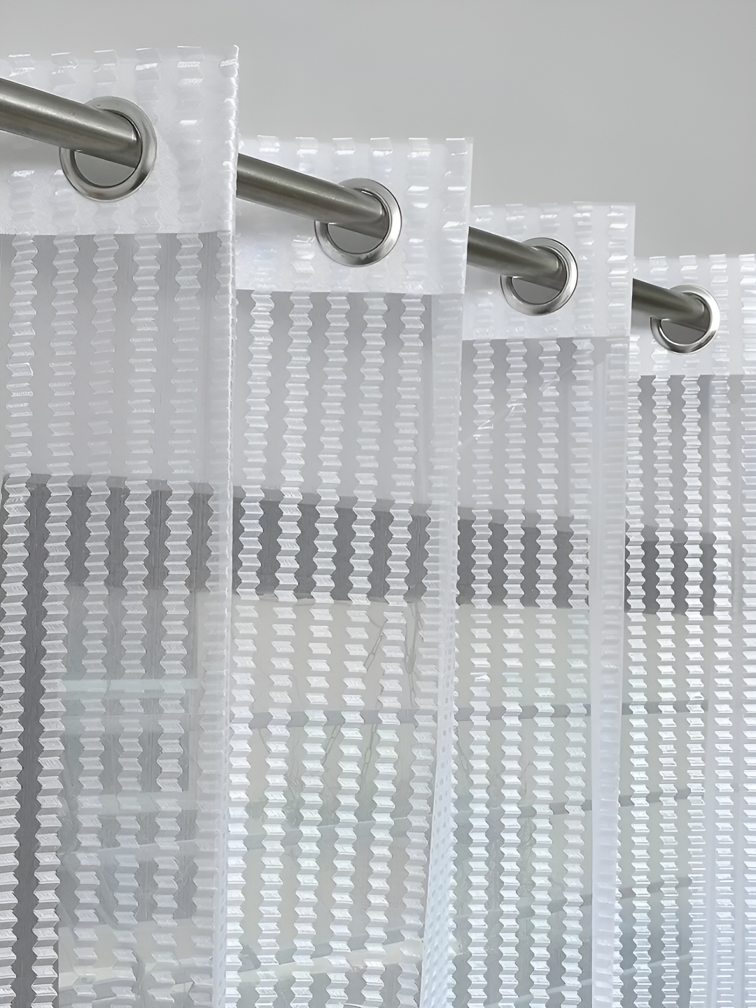 

stuffique White 2 Pieces Self Design Sheer Window Curtains