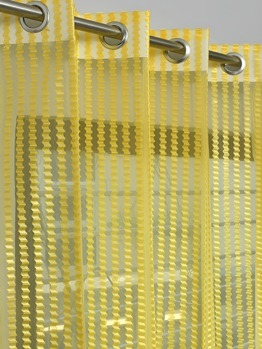 

stuffique Yellow 2 Pieces Self Design Sheer Window Curtains