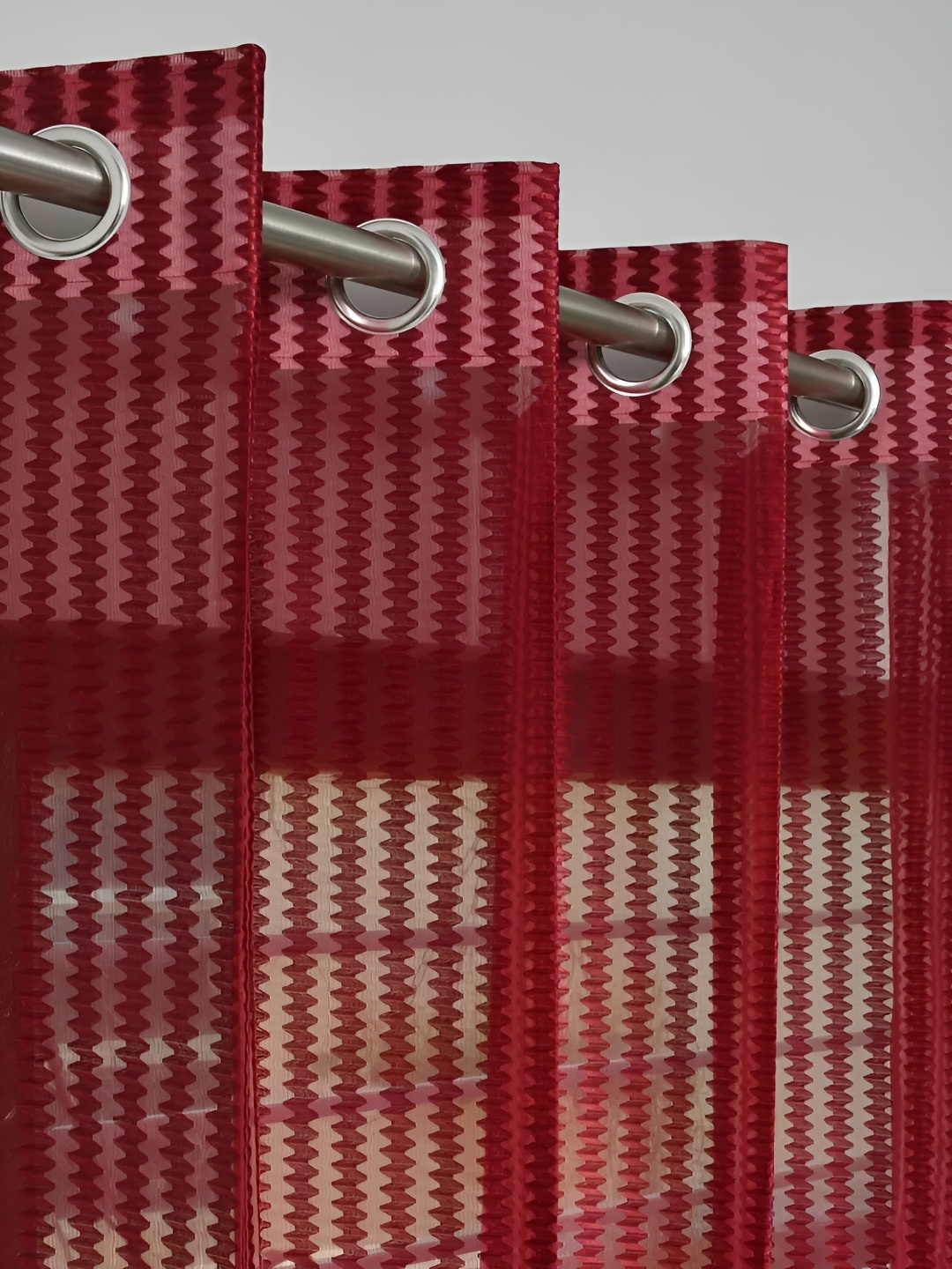 

stuffique Maroon 2 Pieces Self Design Sheer Window Curtains