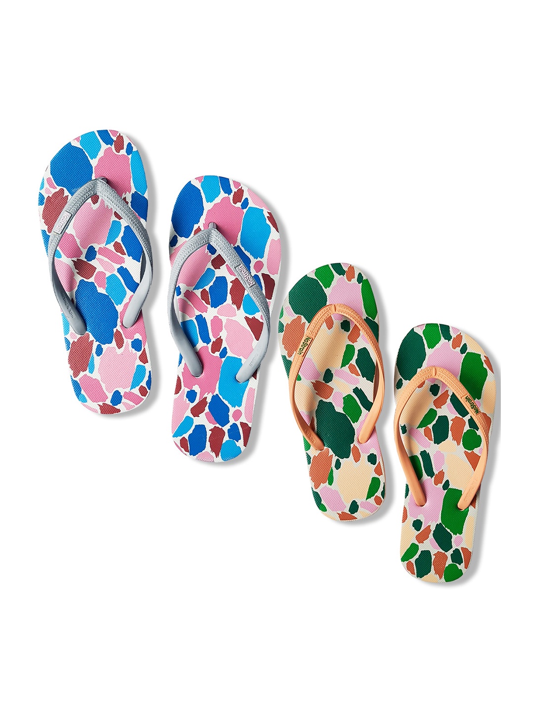 

NoStrain Women Set of 2 Printed Thong Flip-Flops, Orange
