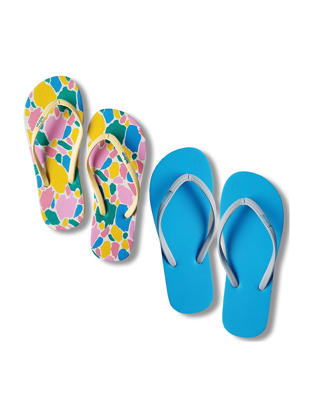 

NoStrain Women Set of 2 Printed Thong Flip-Flops, Yellow
