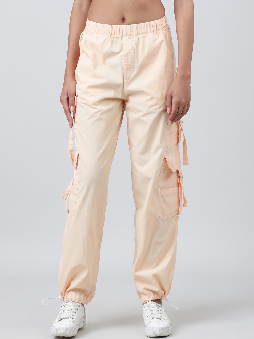 

Bene Kleed Women Pure cotton Cargo Parachute Trouser, Peach