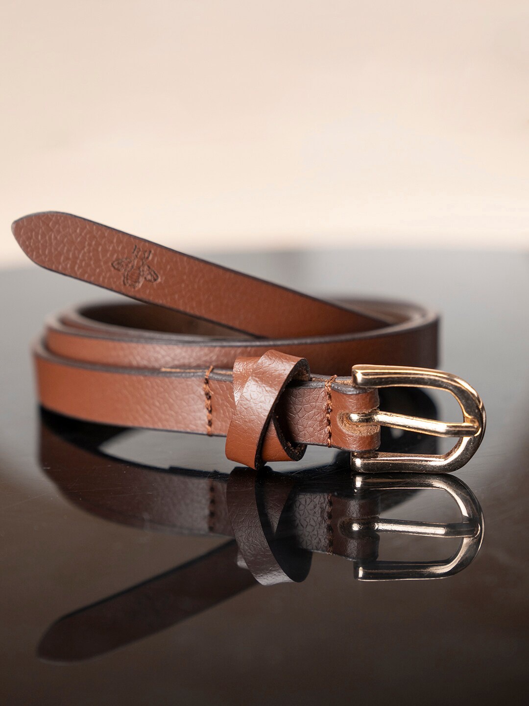 

Mode by Red Tape Women Textured Leather Slim Belt, Brown
