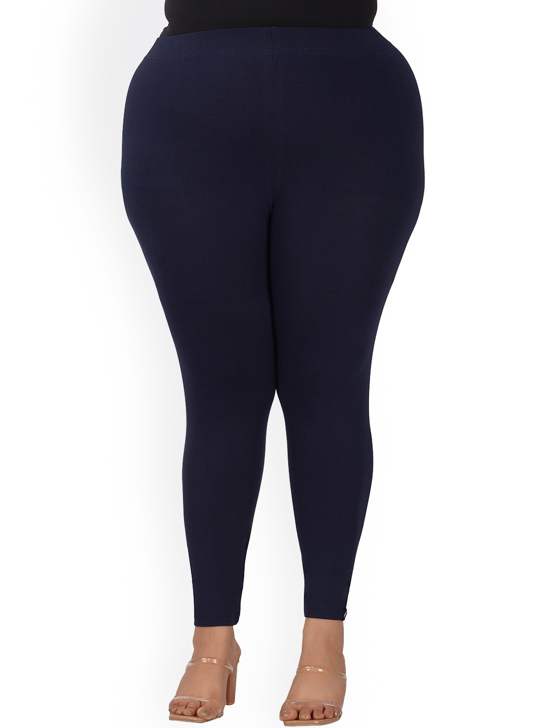 indian flower Plus Size Ankle Length Leggings, Navy blue