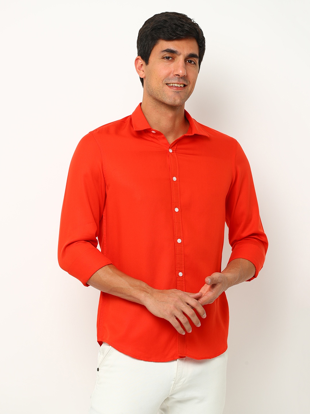 

FLY 69 Premium Slim Fit Pure Cotton Casual Shirt, Orange