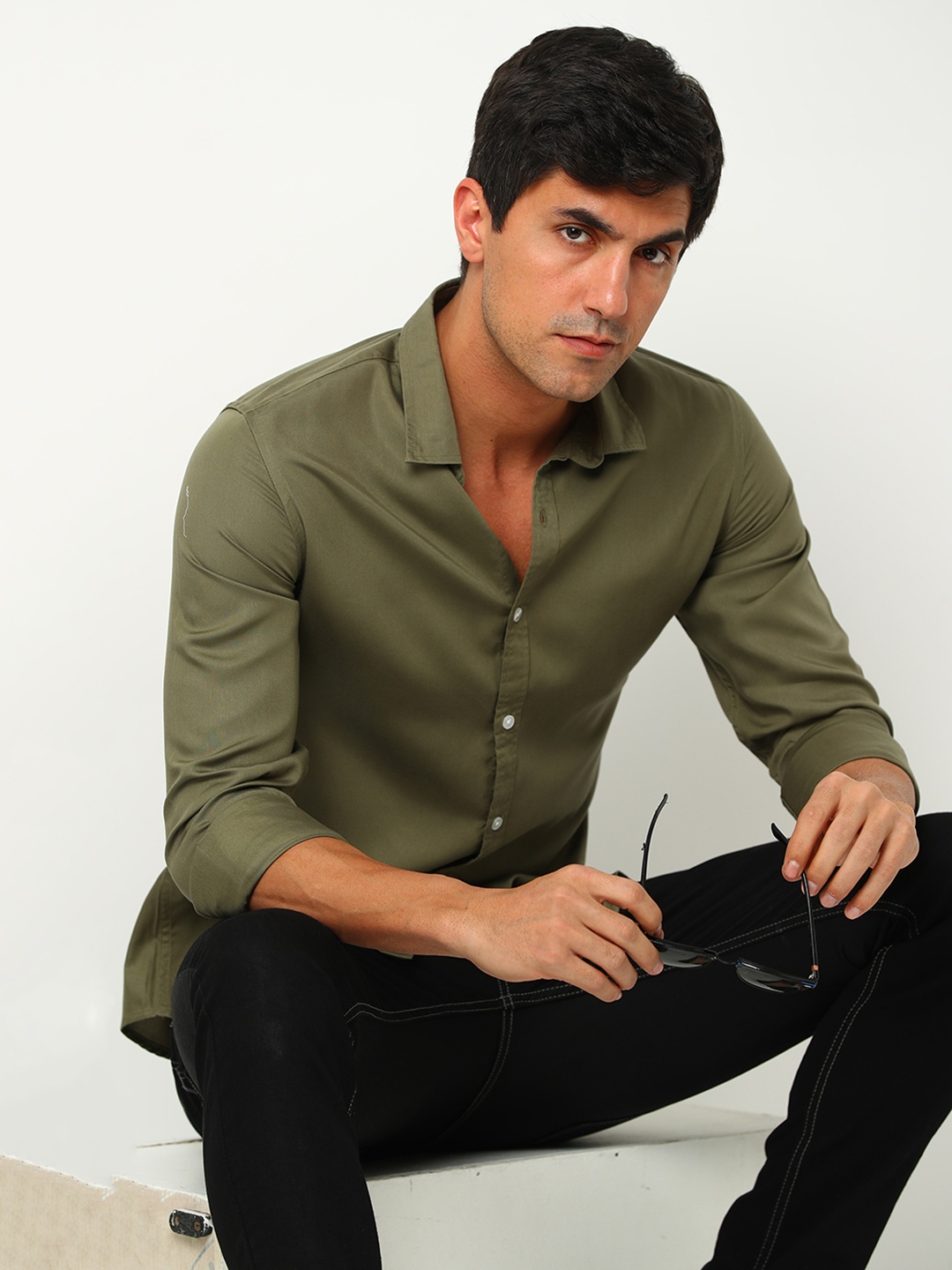 

FLY 69 Premium Slim Fit Pure Cotton Casual Shirt, Green
