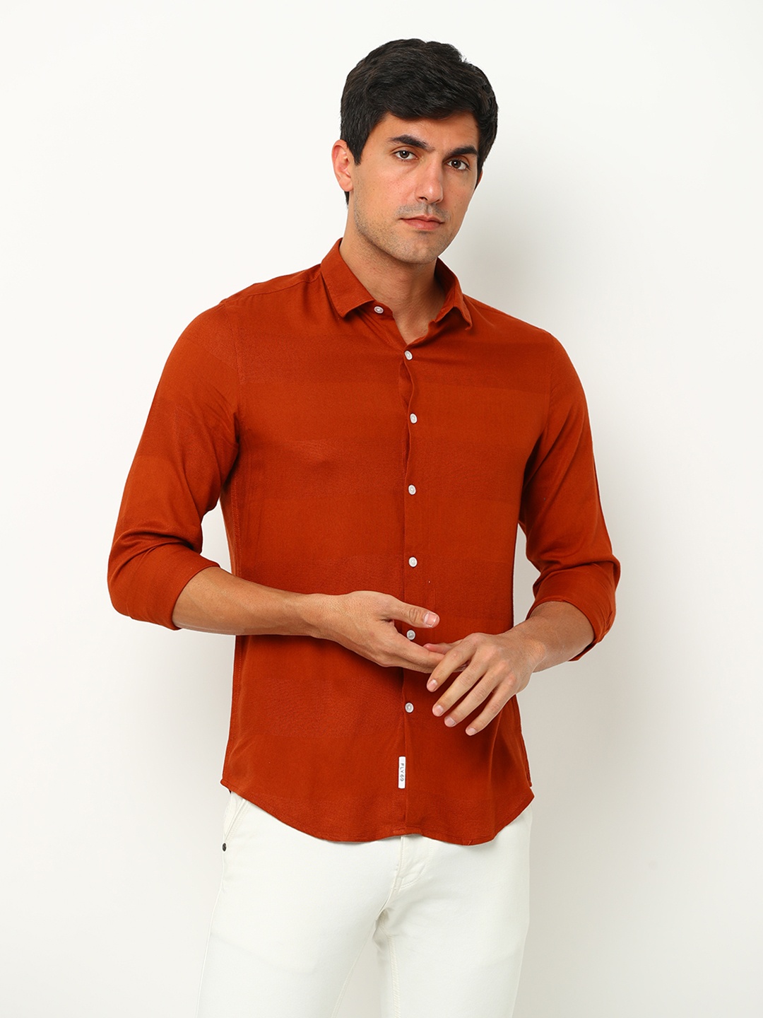 

FLY 69 Men Premium Slim Fit Spread Collar Long Sleeves Cotton Casual Shirt, Rust