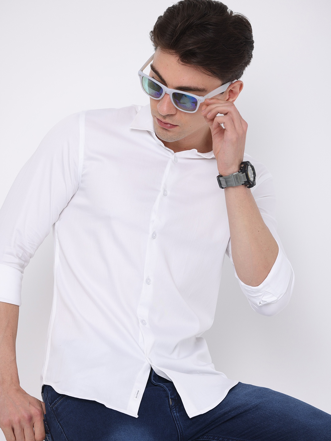 

FLY 69 Premium Slim Fit Pure Cotton Casual Shirt, White