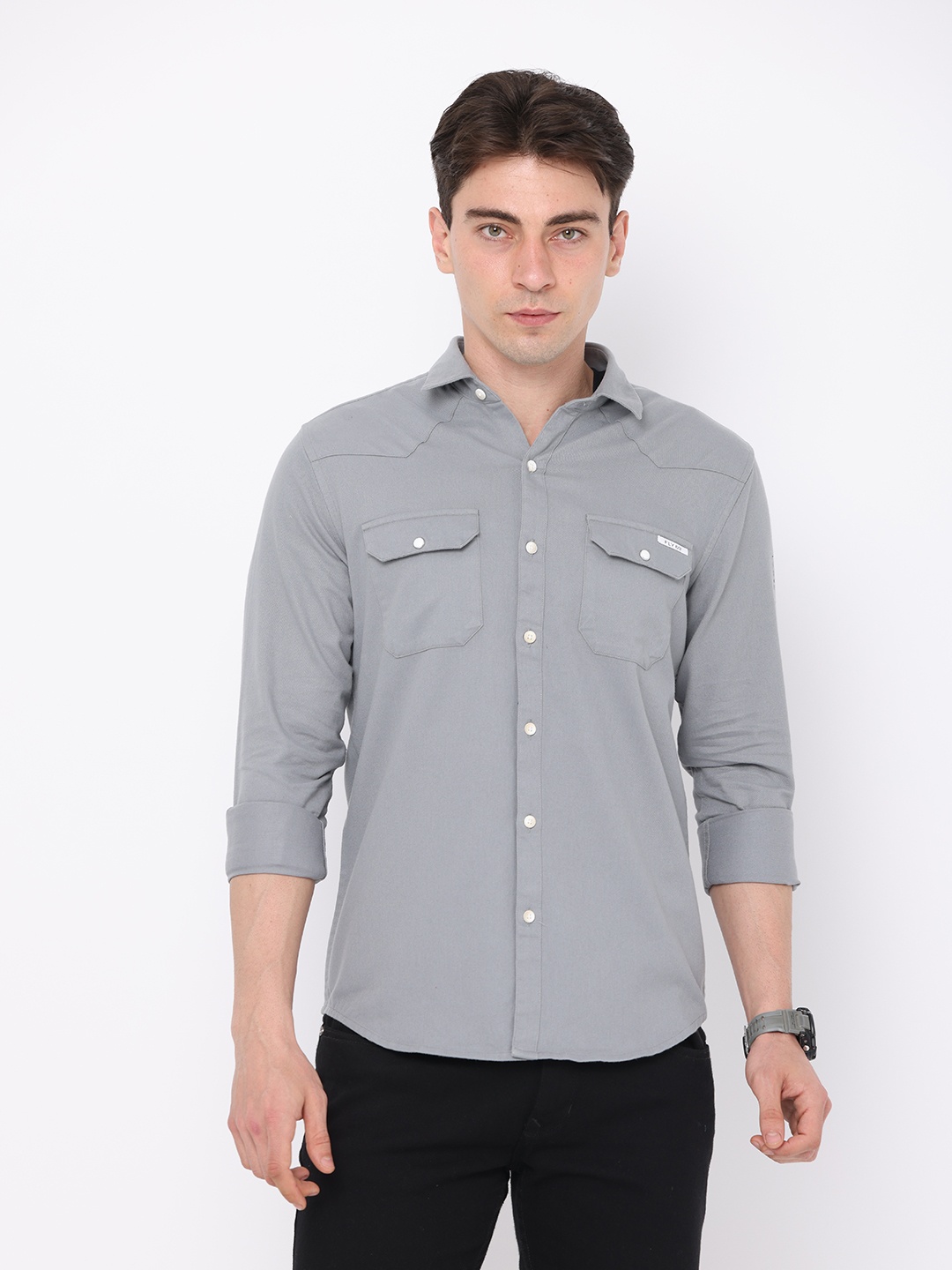 

FLY 69 Premium Slim Fit Opaque Casual Shirt, Grey