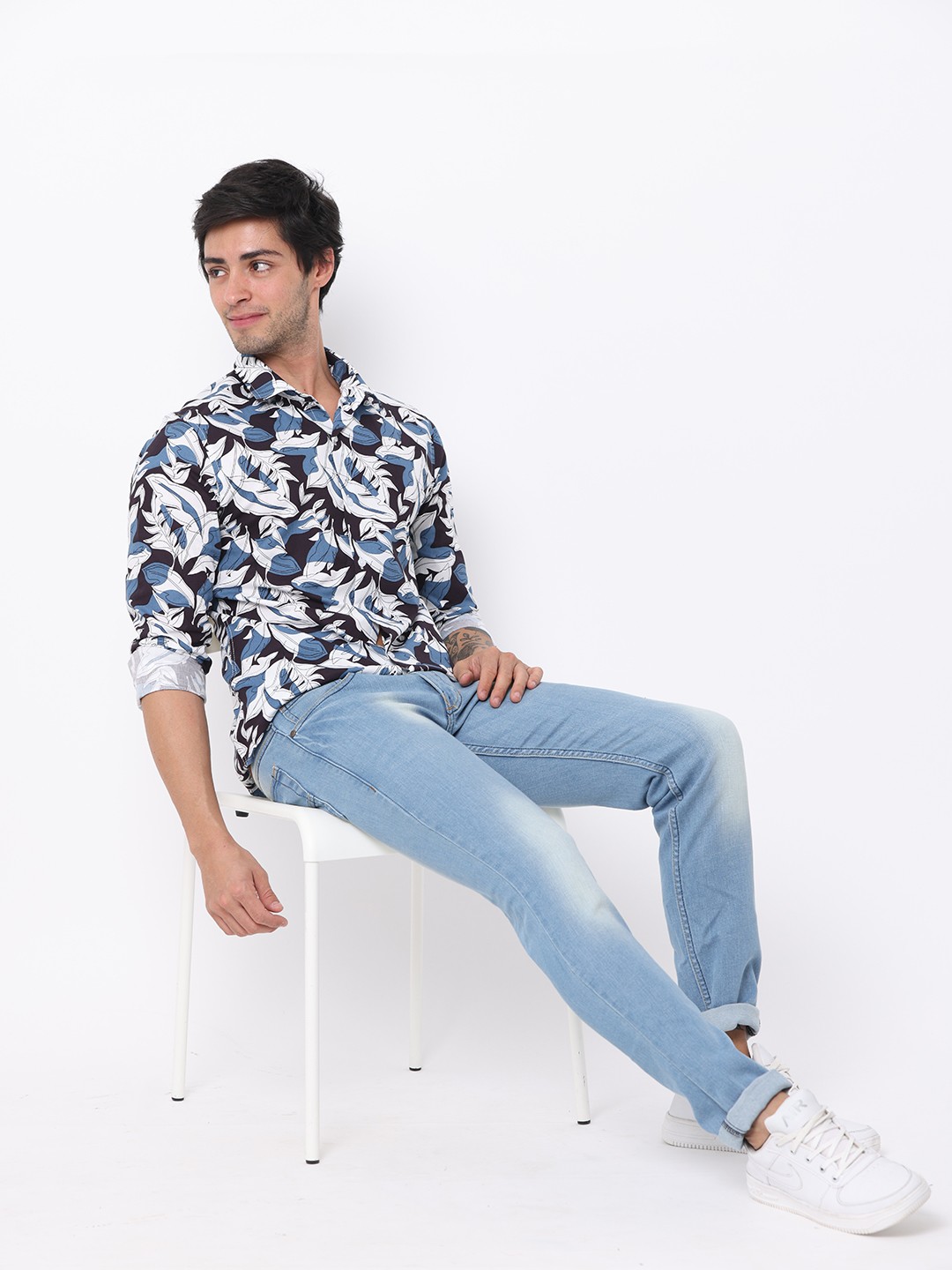 

FLY 69 Premium Slim Fit Floral Printed Pure Cotton Casual Shirt, Blue