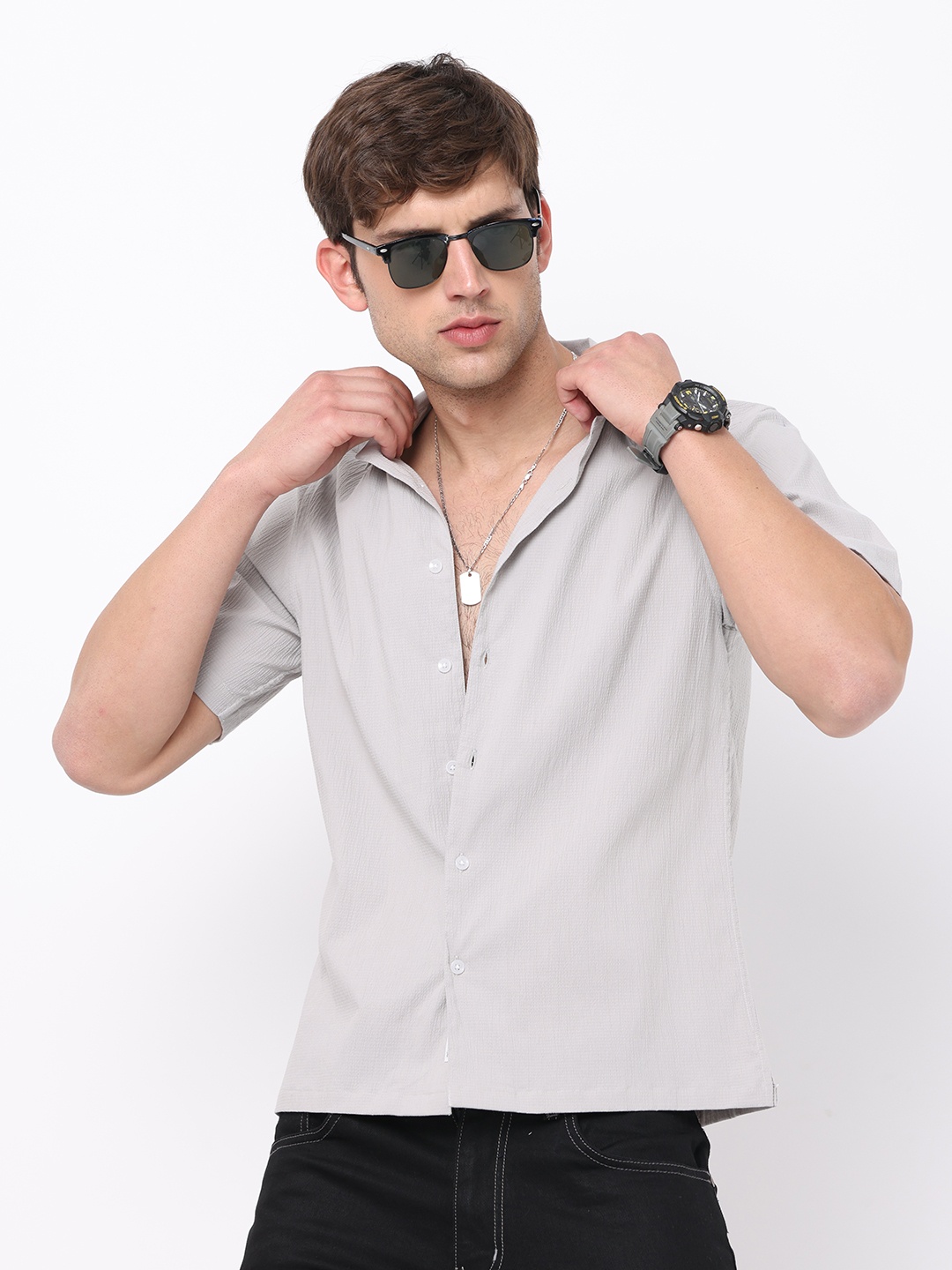 

FLY 69 Premium Slim Fit Pure Cotton Casual Shirt, Grey