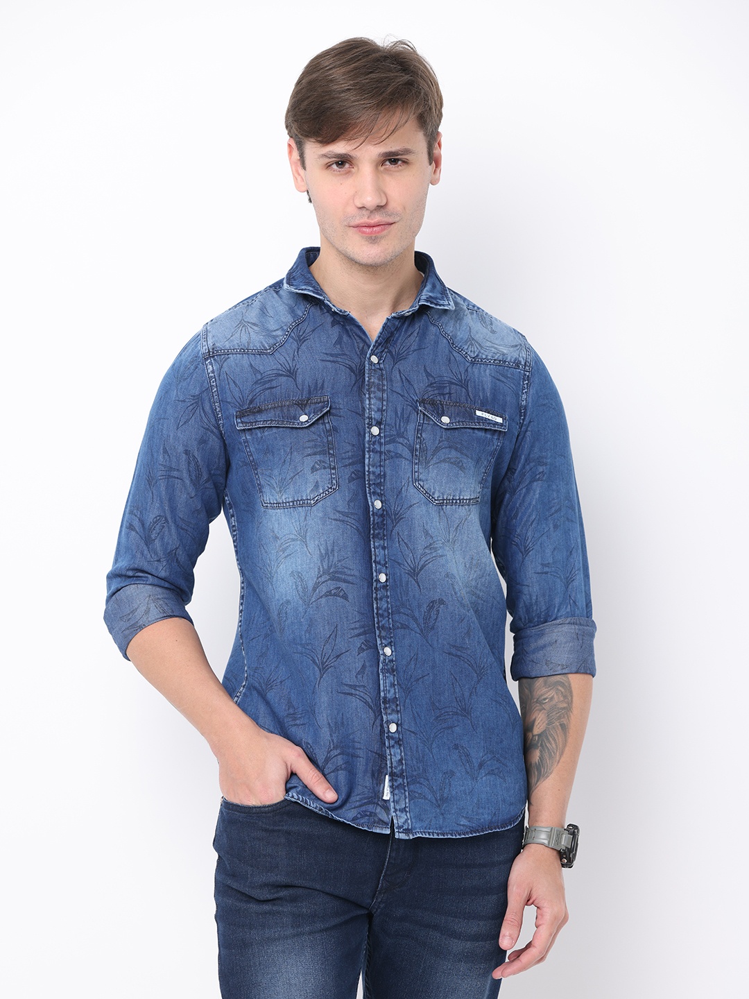 

FLY 69 Premium Slim Fit Pure Denim Casual Shirt, Blue