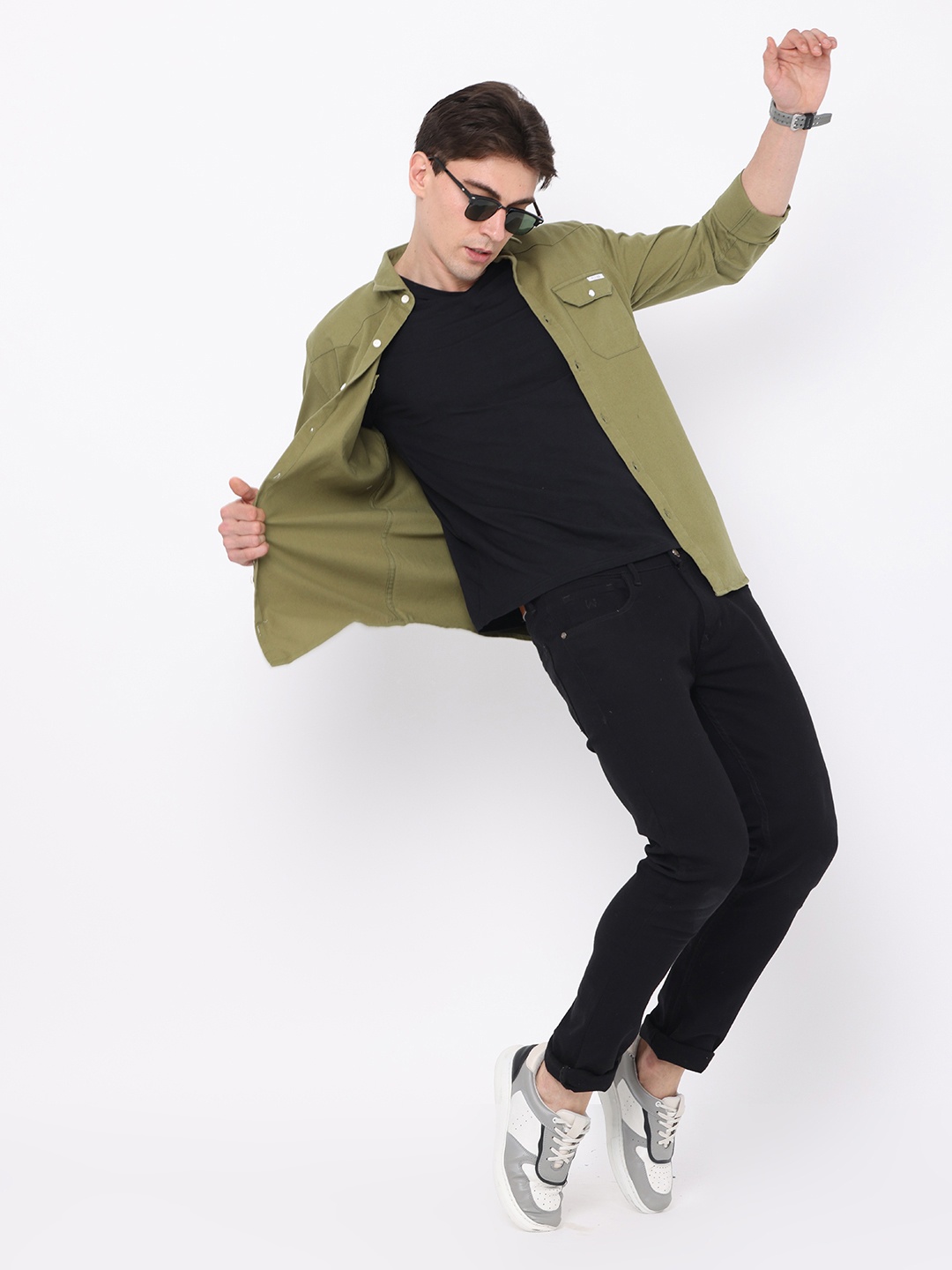 

FLY 69 Men Premium Slim Fit Spread Collar Long Sleeves Cotton Casual Shirt, Green