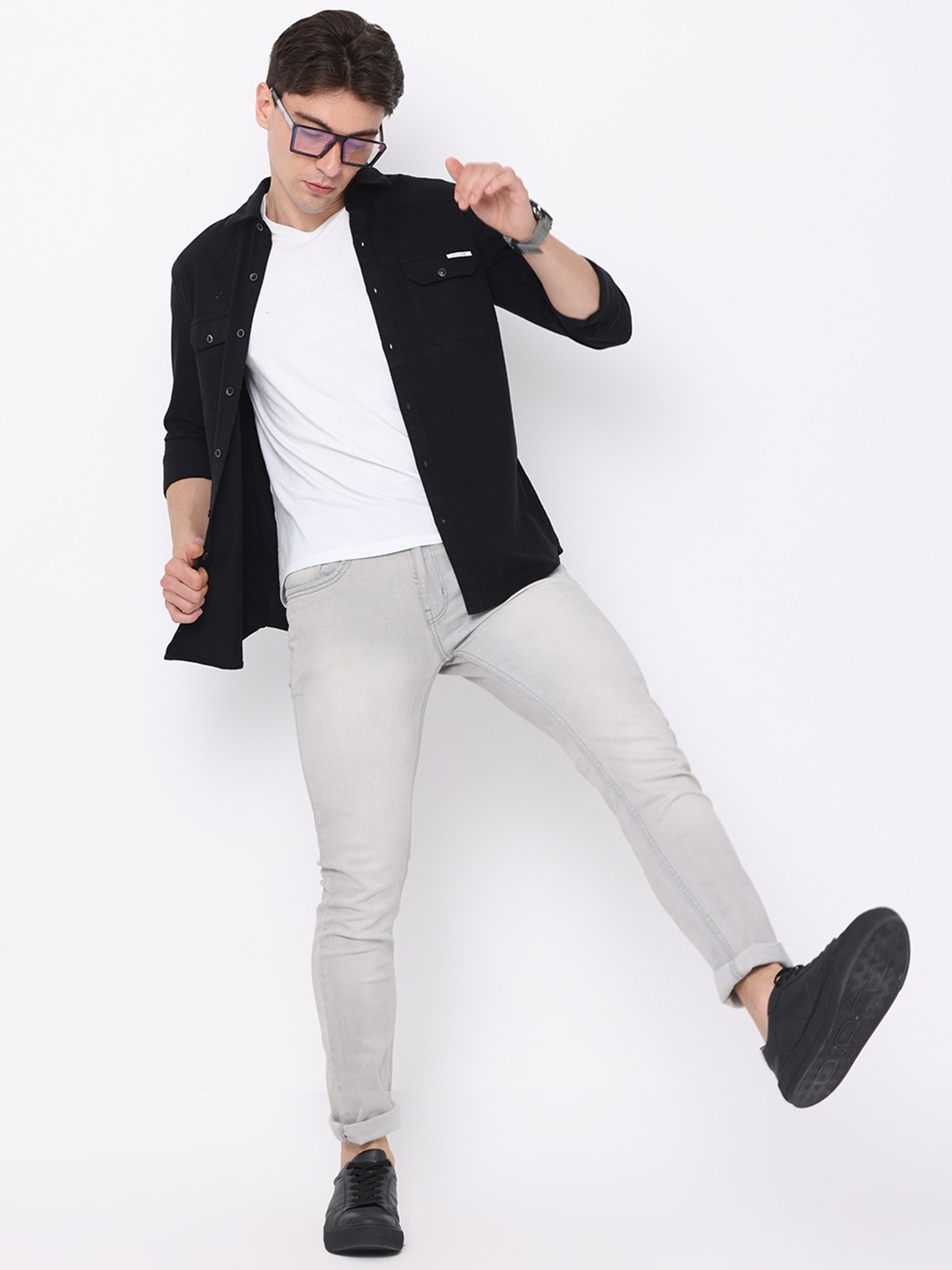 

FLY 69 Premium Slim Fit Pure Cotton Casual Shirt, Black