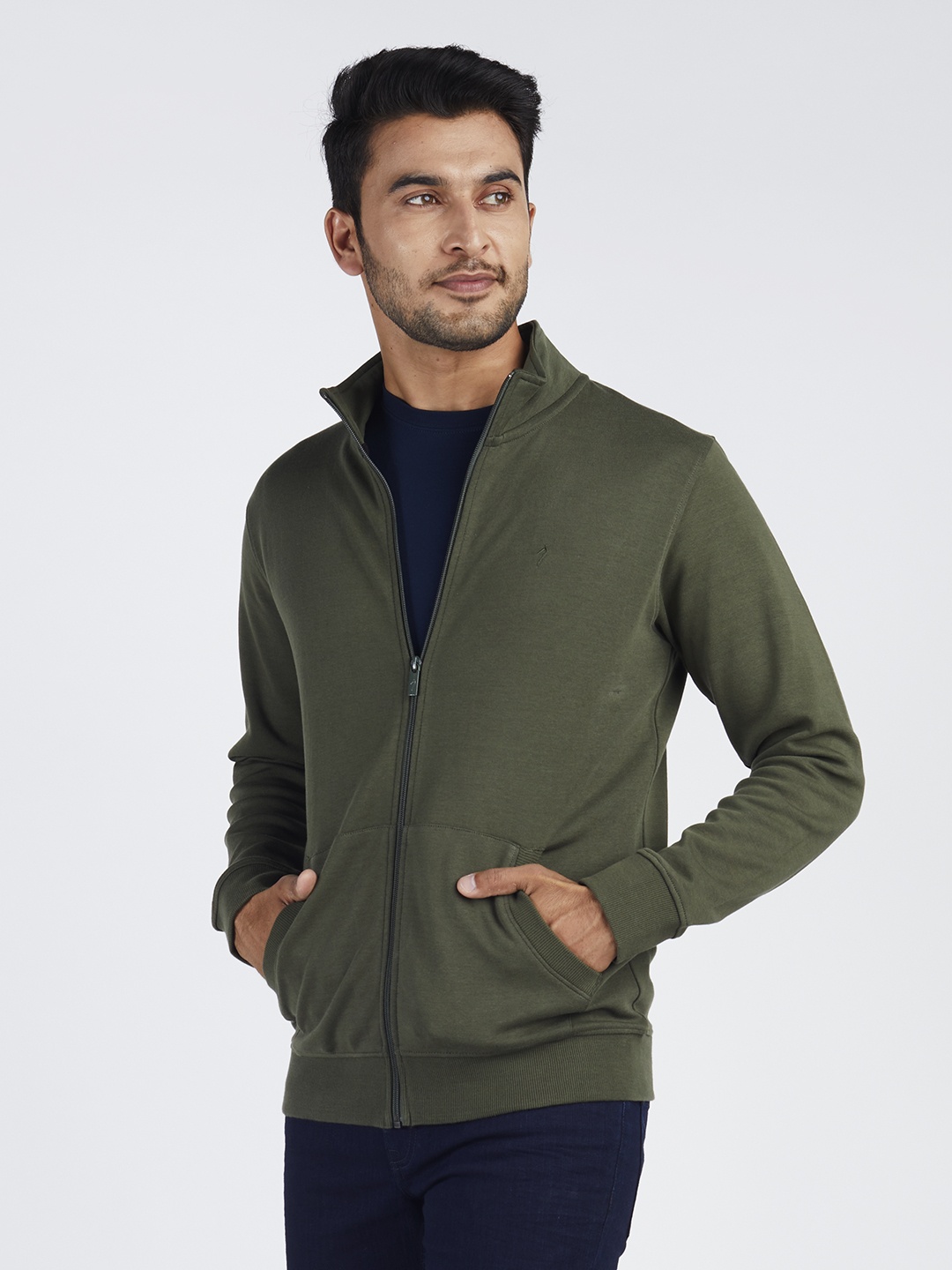 

Indian Terrain Solid Mock Collar Front-Open Sweatshirt, Green