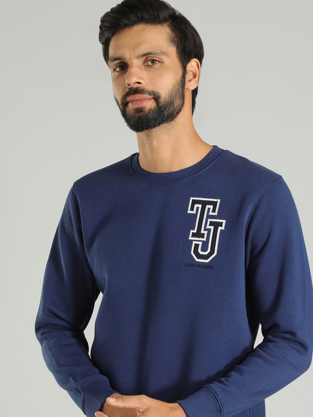 

Indian Terrain Round Neck Ribbed Pullover, Navy blue
