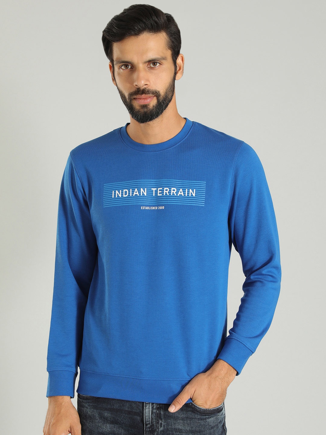

Indian Terrain Typgraphy Printed Pullover, Blue