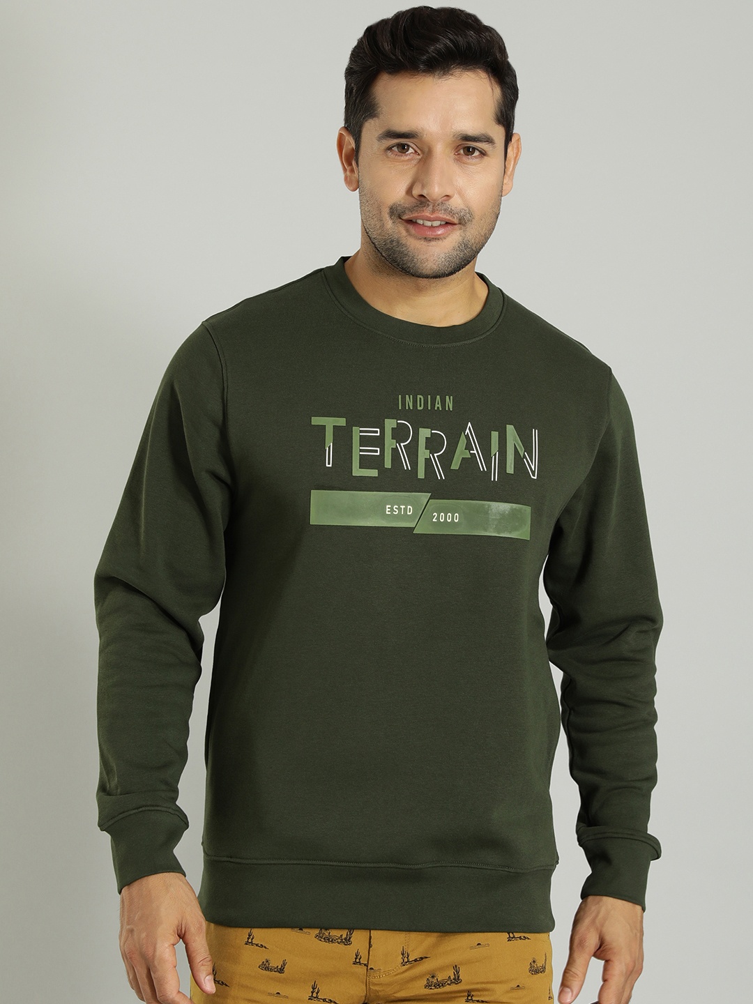 

Indian Terrain Typgraphy Printed Pullover, Green
