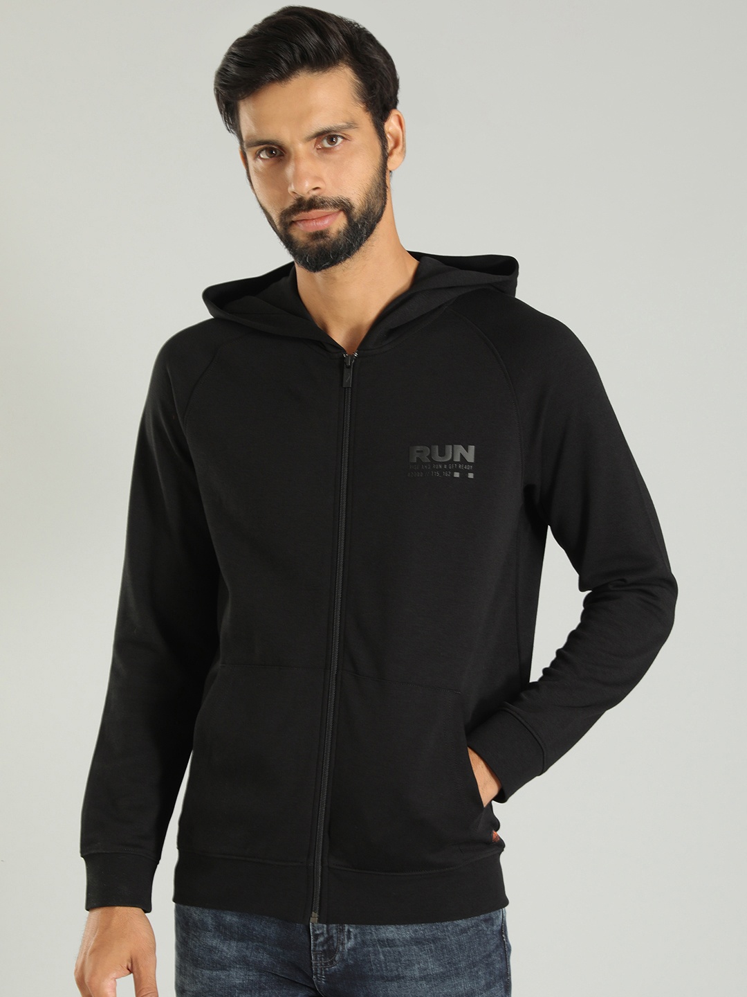 

Indian Terrain Hooded Front-Open Sweatshirt, Black
