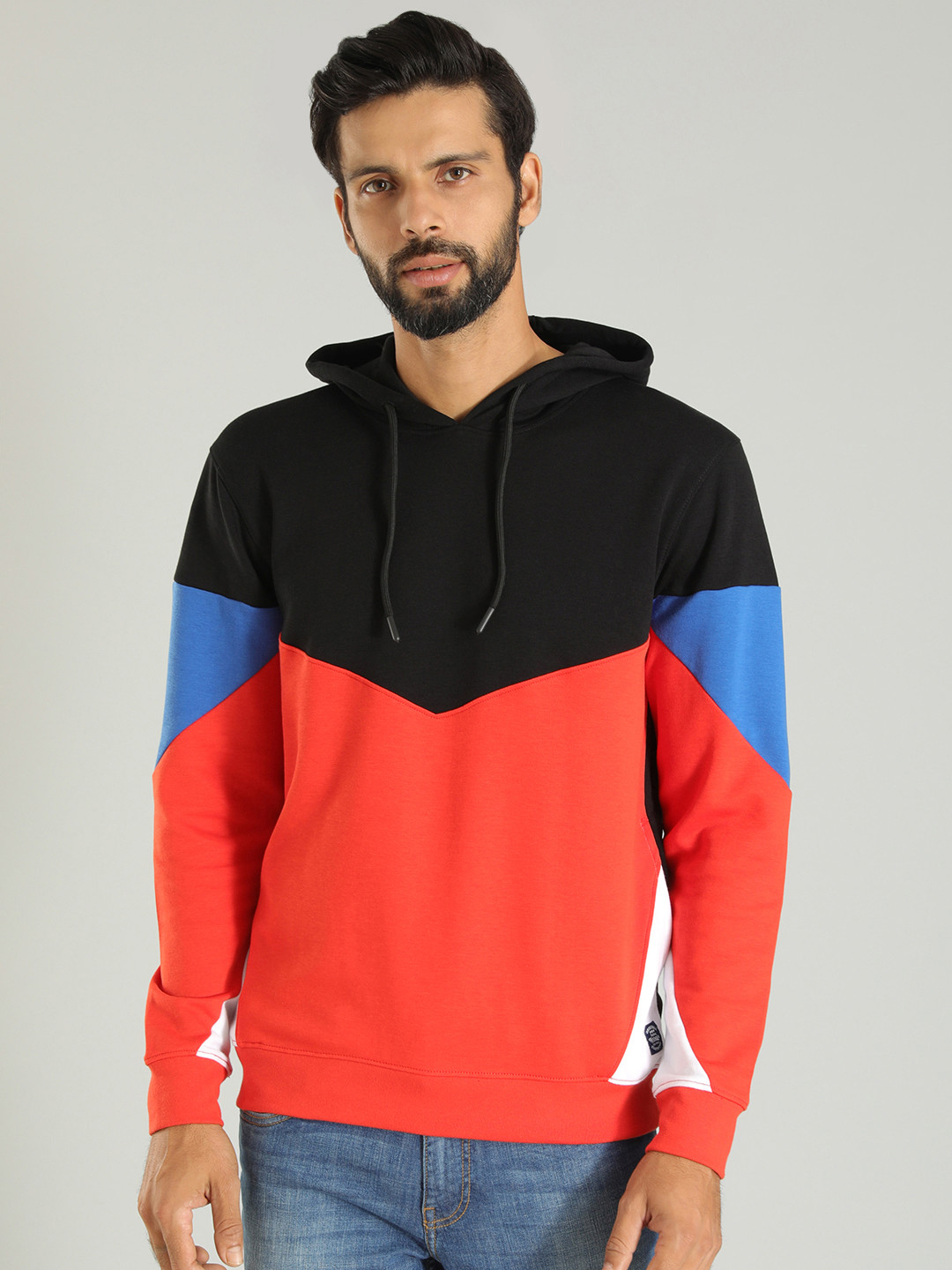 

Indian Terrain Colourblocked Hooded Pullover Sweatshirt, Orange