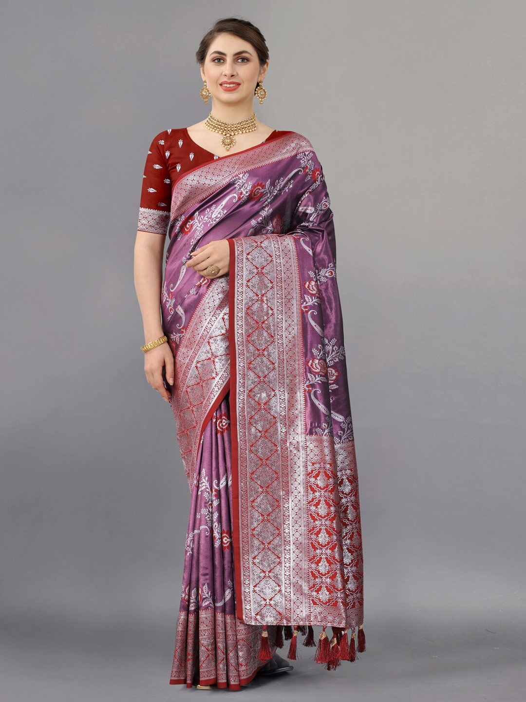 

HIRAPARA ENTERPRICE Ethnic Motifs Woven Design Zari Pure Silk Banarasi Saree, Maroon