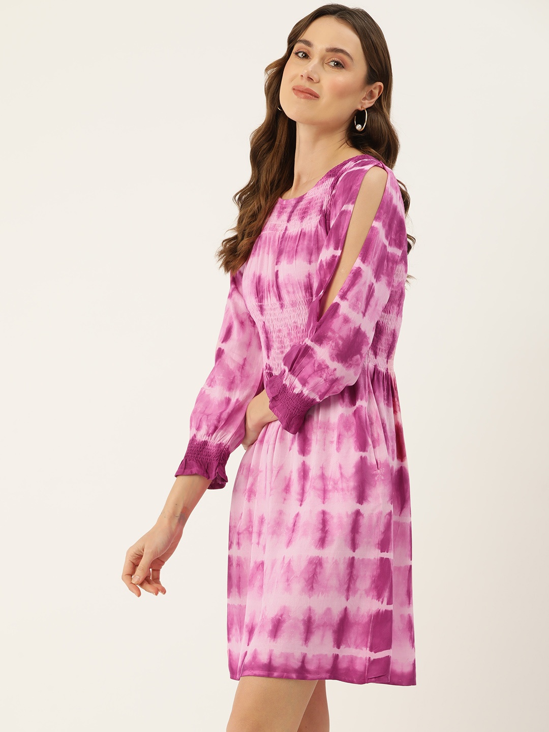 

MISRI Tie & Dye Dyed Slit Sleeves A-Line Dress, Pink
