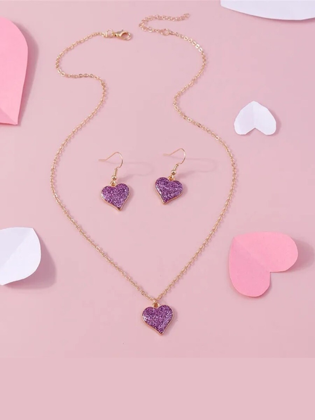 

EL REGALO Heart-Charm Jewellery Set, Pink