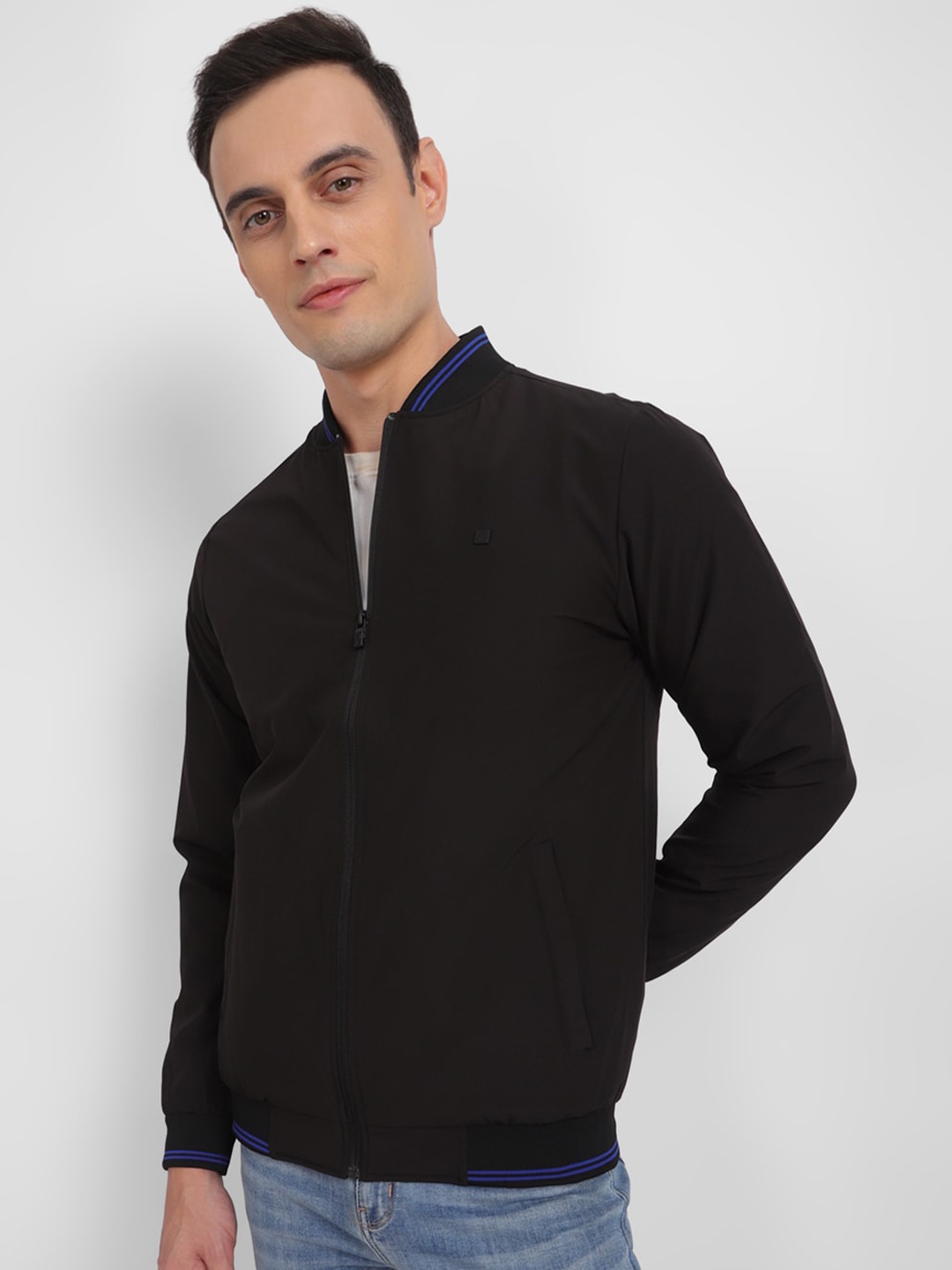 

Allen Solly Mock Collar Bomber Jacket, Black