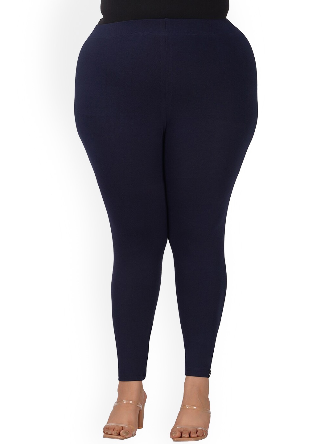 

indian flower Plus Size Ankle Length Leggings, Navy blue