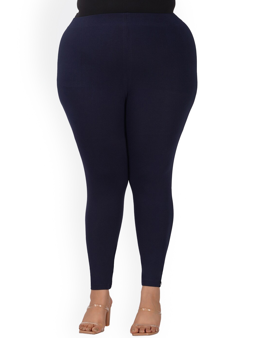 indian flower Plus Size Ankle-Length Leggings, Navy blue