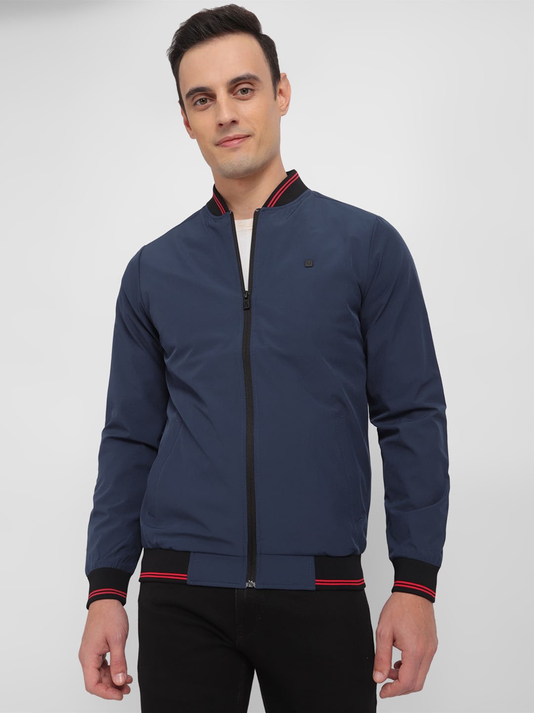 

Allen Solly Stand Collar Open Front Jacket, Navy blue