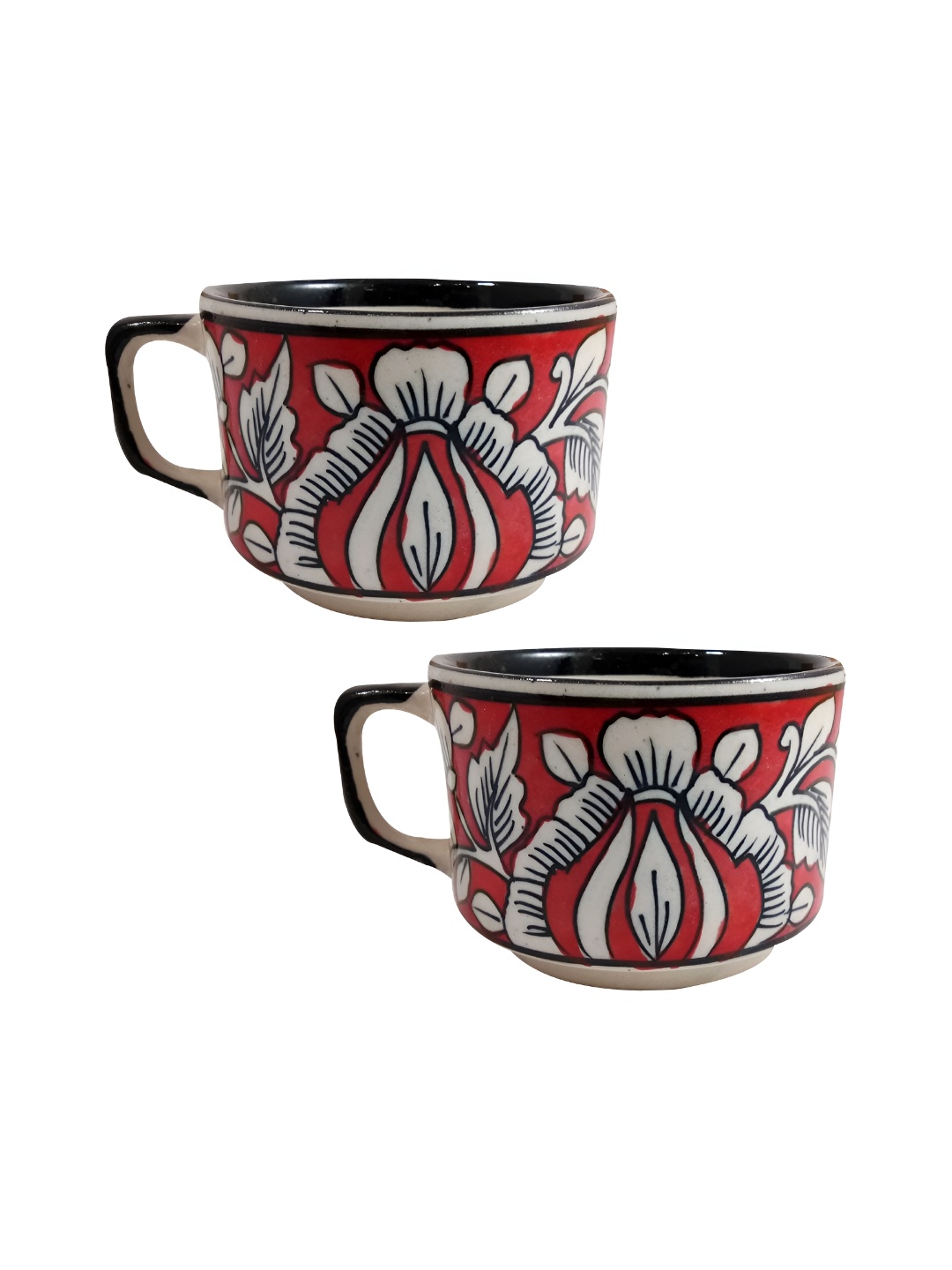 

INDIA MEETS INDIA Red & White 2 Pieces Ceramic Glossy Cups Set 100 ml Each