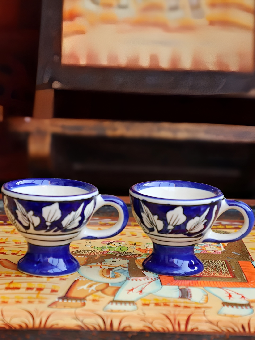 

INDIA MEETS INDIA Blue & White 2 Pieces Printed Glossy Finish Ceramic Cups 100 ml Each
