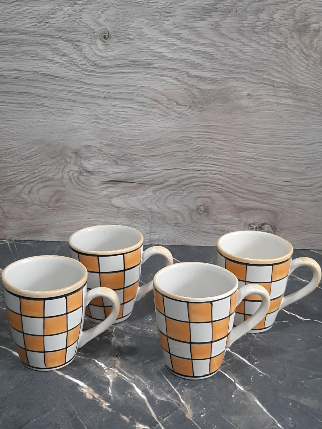 

INDIA MEETS INDIA Orange & White 4 Pieces Ceramic Glossy Cups Set 250 ml Each