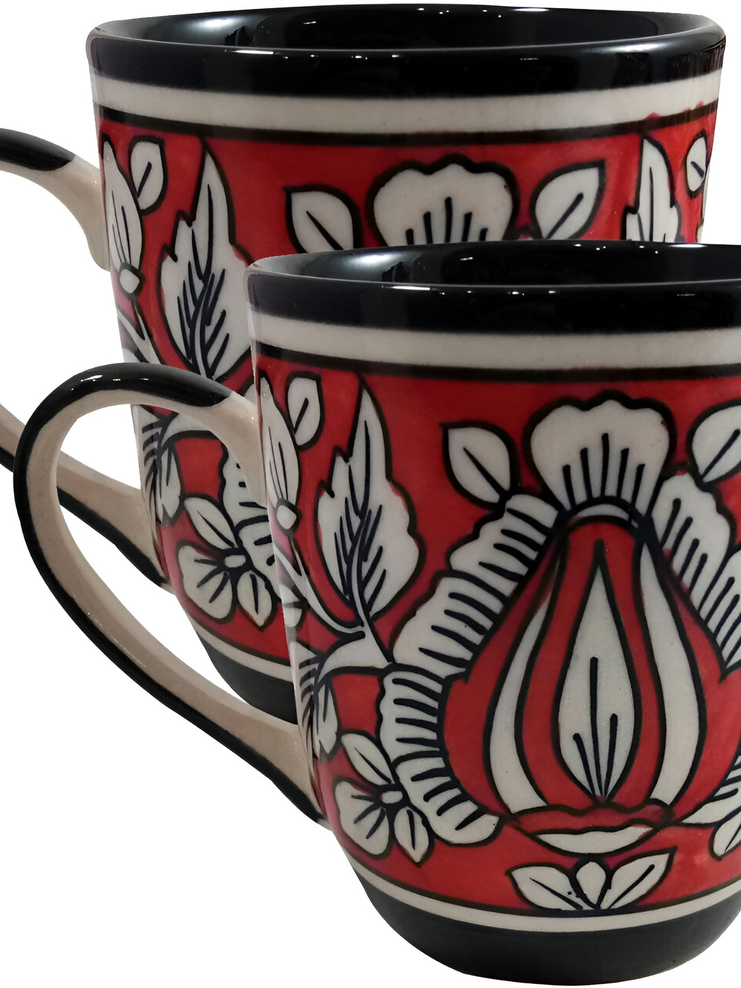 

INDIA MEETS INDIA Red & White 2 Pieces Printed Glossy Finish Ceramic Mugs 250 ml Each