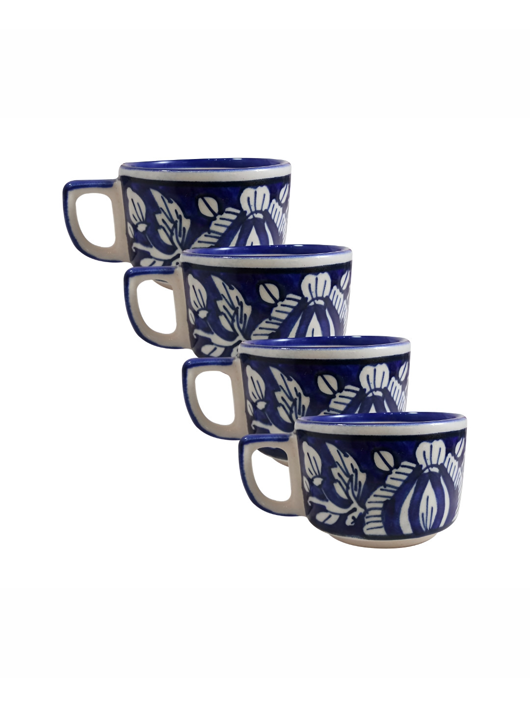 

INDIA MEETS INDIA Blue & White 4 Pieces Printed Glossy Finish Ceramic Cups 100 ml Each