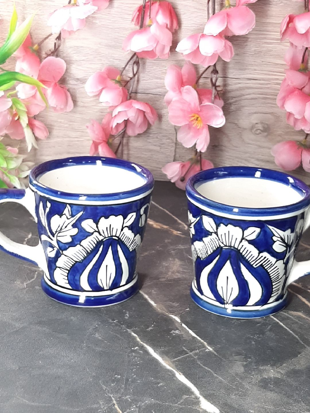 

INDIA MEETS INDIA Blue & White 2 Pieces Printed Glossy Finish Ceramic Cups 150 ml Each