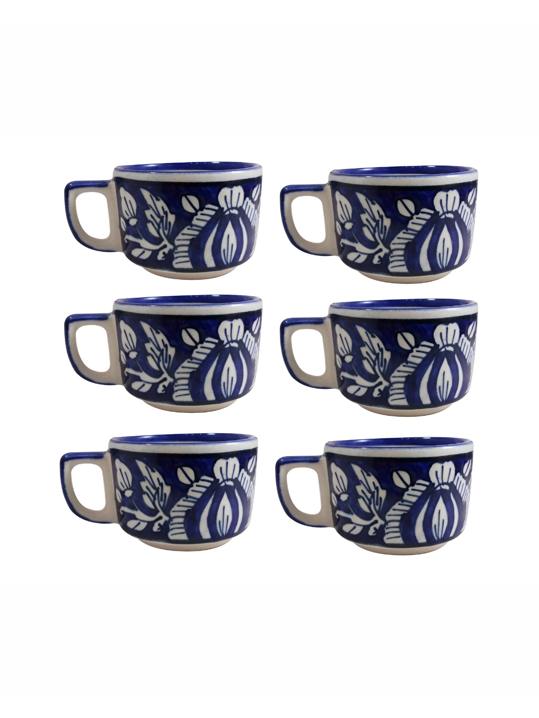 

INDIA MEETS INDIA Blue & White 6 Pieces Printed Glossy Finish Ceramic Cups 100 ml Each