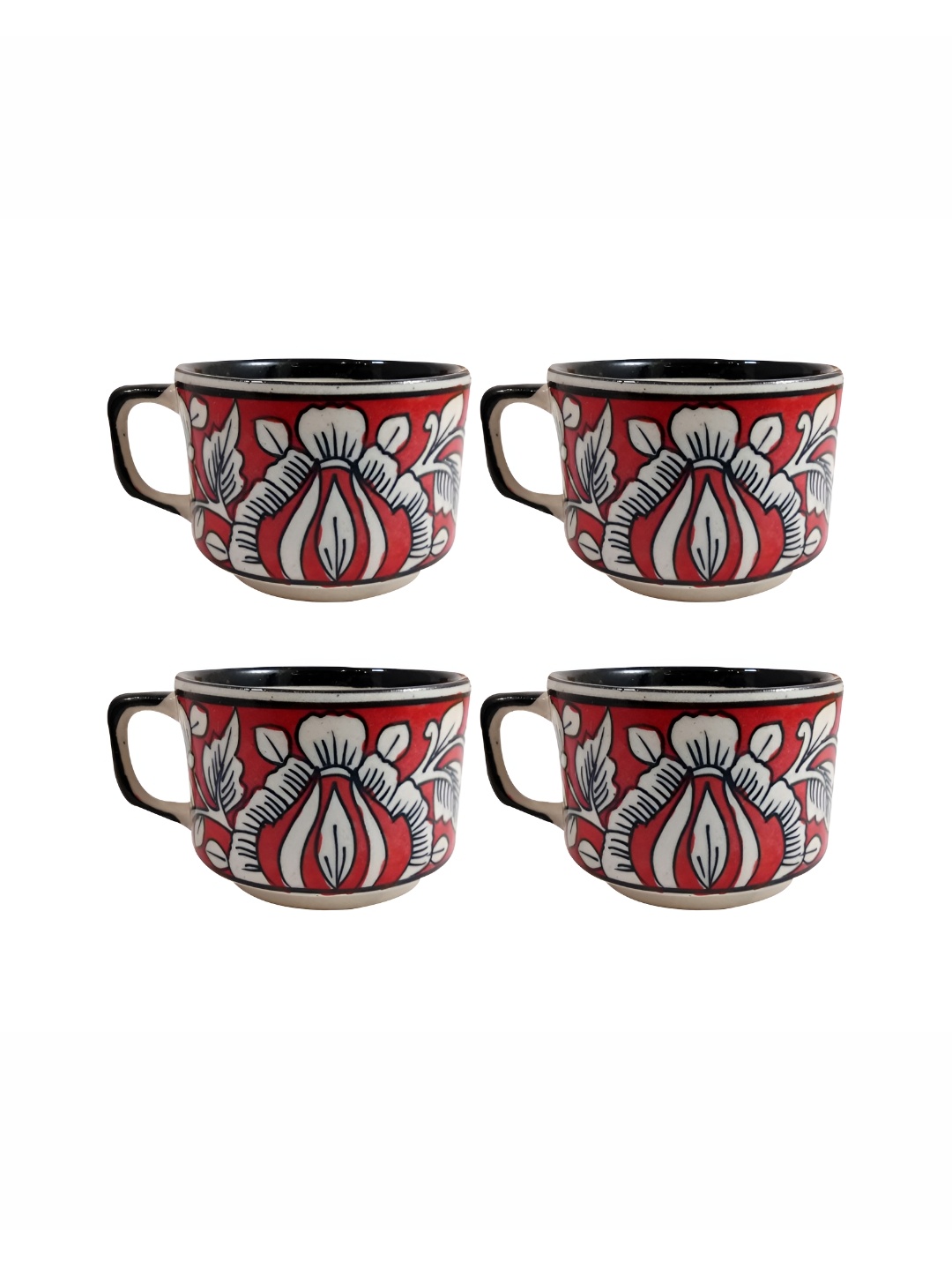 

INDIA MEETS INDIA Red & White 4 Pieces Ceramic Glossy Cups Set 100 ml Each