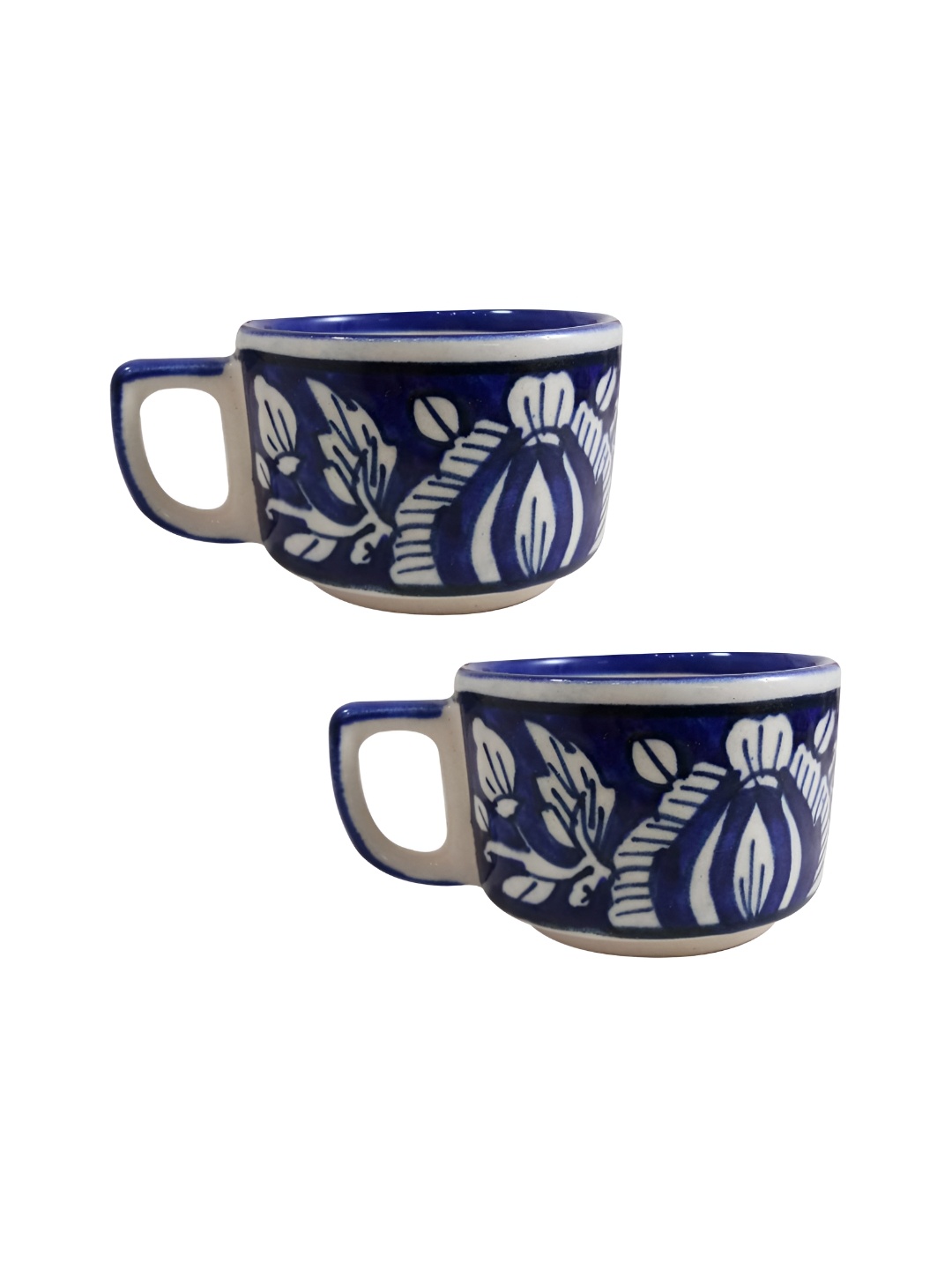 

INDIA MEETS INDIA Blue & White 2 Pieces Ceramic Glossy Cups Set 100 ml Each
