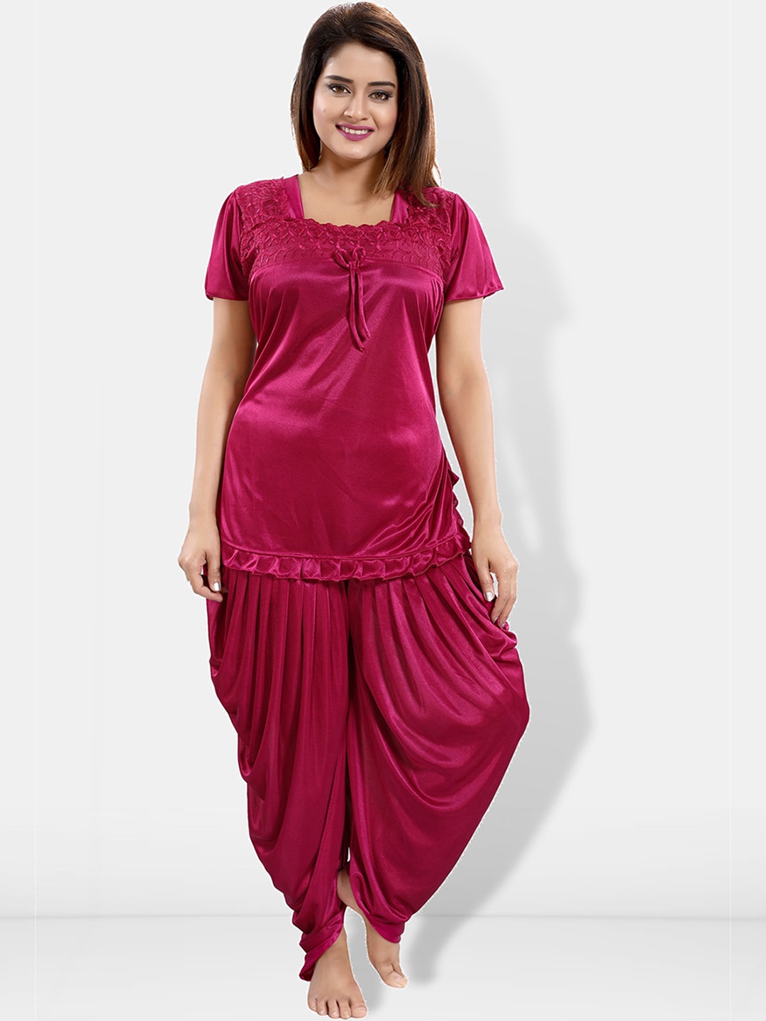 

Be You Short Sleeves Lace Satin Top & Patiyala, Magenta