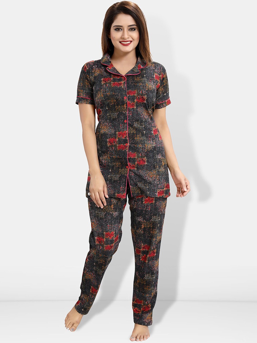 

Be You Printed Shirt & Pyjama, Black