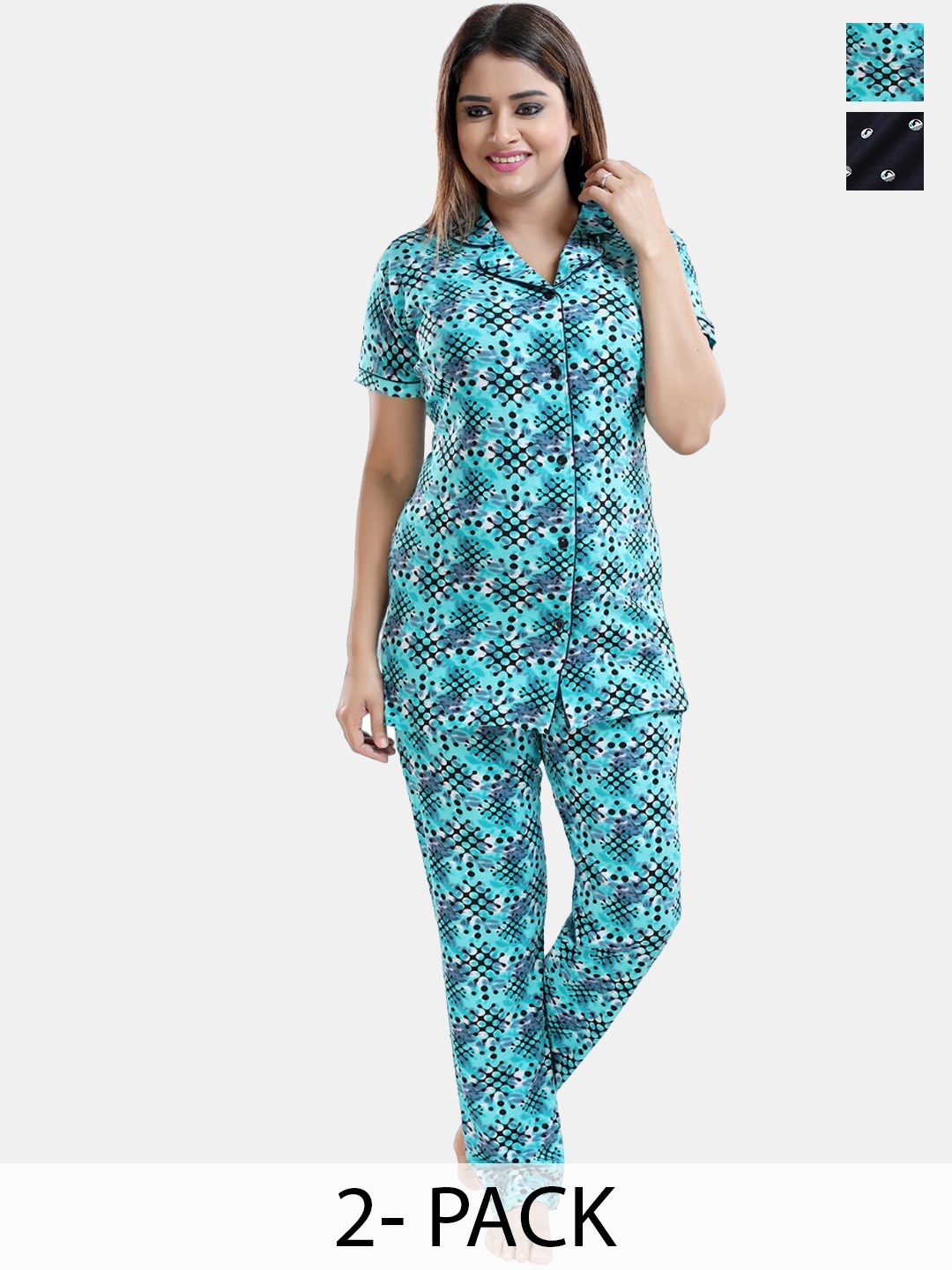 

Be You Pack Of 2 Printed Night suit, Black