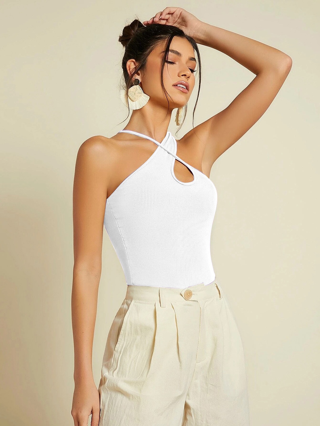 

Stylecast X Slyck Halter Neck Fitted Top, White