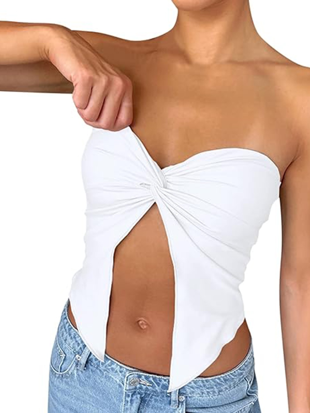 

Stylecast X Slyck White Strapless Twisted Detailed Tube Top