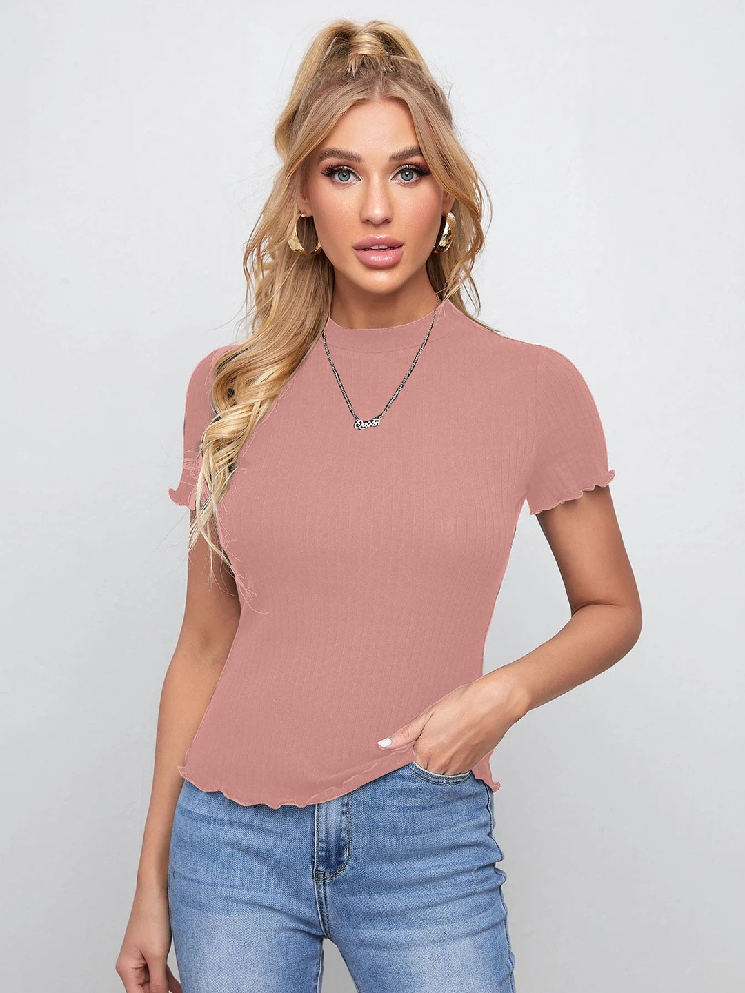 

Stylecast X Slyck Striped Round Neck Fitted Top, Pink