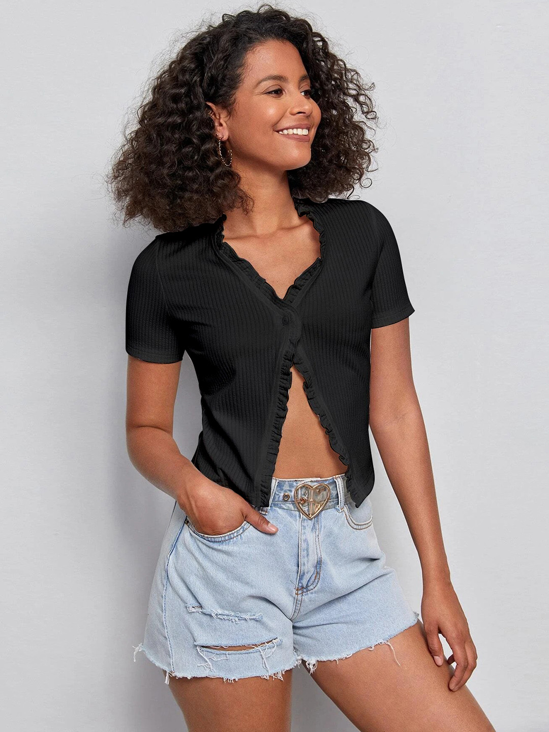 

Stylecast X Slyck V-Neck Crop Top, Black